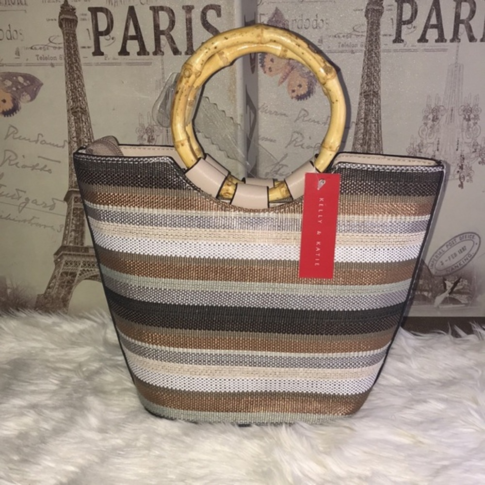 Kelly & Katie Neutral Multicolor Stripe Small Bag